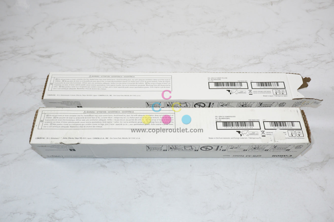 2 OEM Canon iRA C3325,C3330,C3525,C3530 Toners GPR-53Y, GPR-53K (Open Yellow)