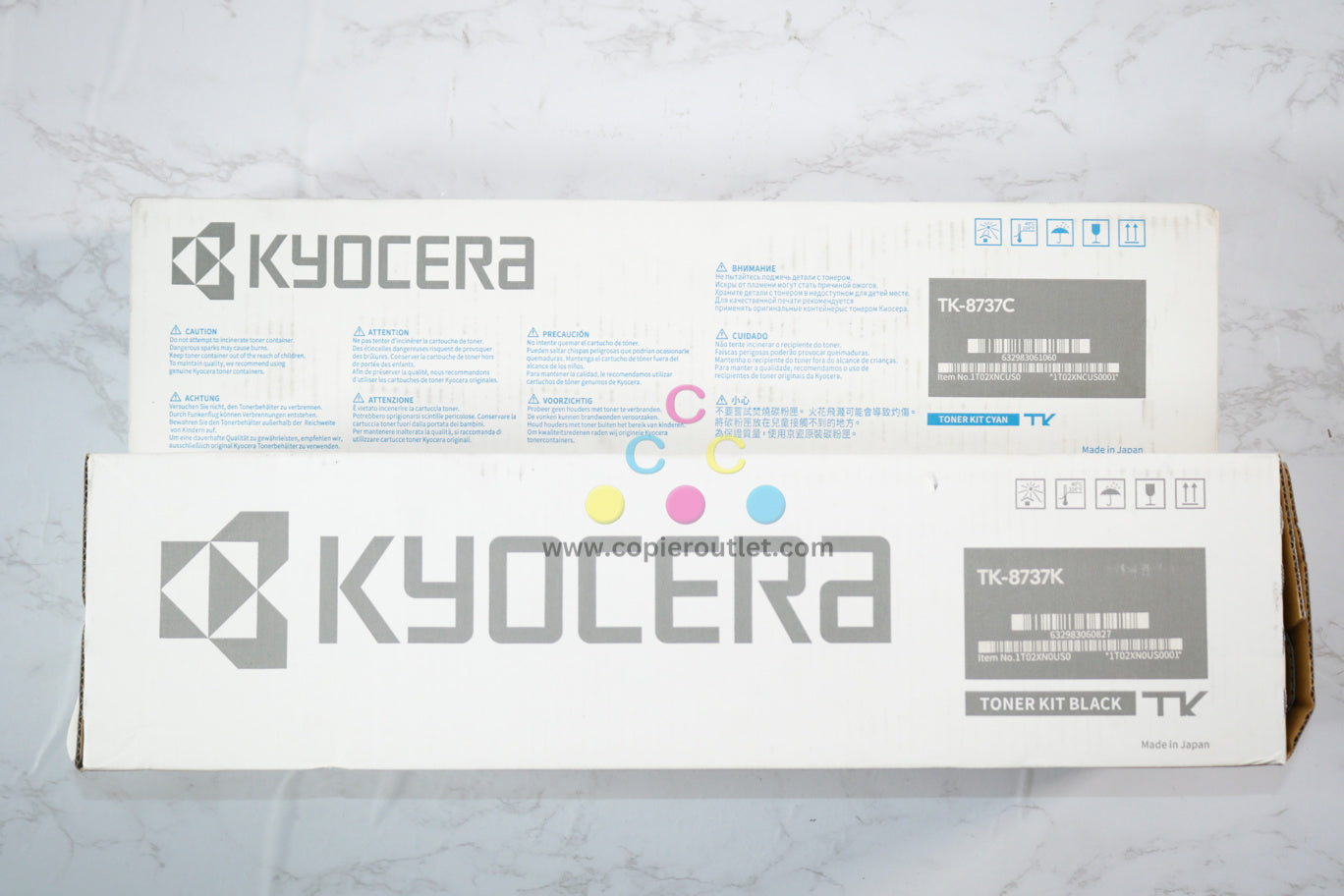 2 OEM Kyocera TASKalfa 7052ci,7353ci,8052ci,8353ci Cyan & Black Toner TK-8737C,TK-8737K