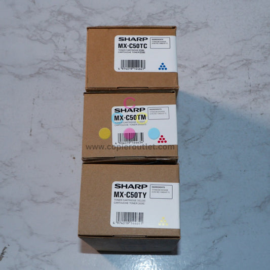 3 OEM Open Seal Sharp MX-C407F,MX-C507F CMY Toners MX-C50TC,MX-C50TM,MX-C50TY