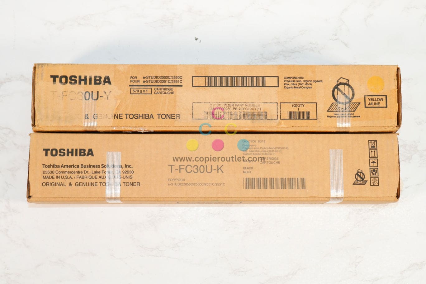2 OEM Toshiba e-STUDIO 2050C,2551C Yellow & Black Toners T-FC30U-Y,T-FC30U-K