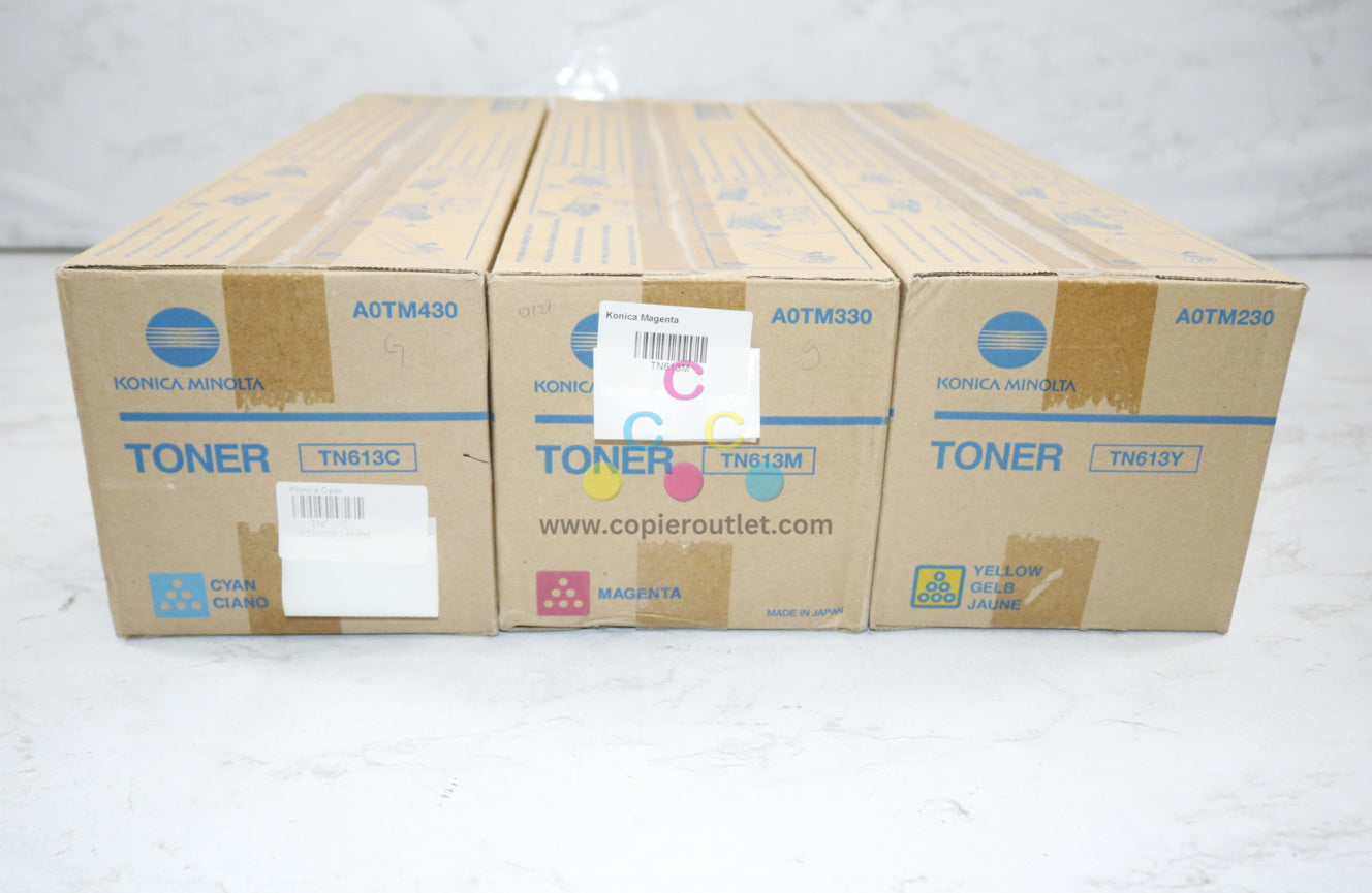 3 OEM Konica Minolta BH C452/C552/C652 TN613 CMY Toners Same Day Ship