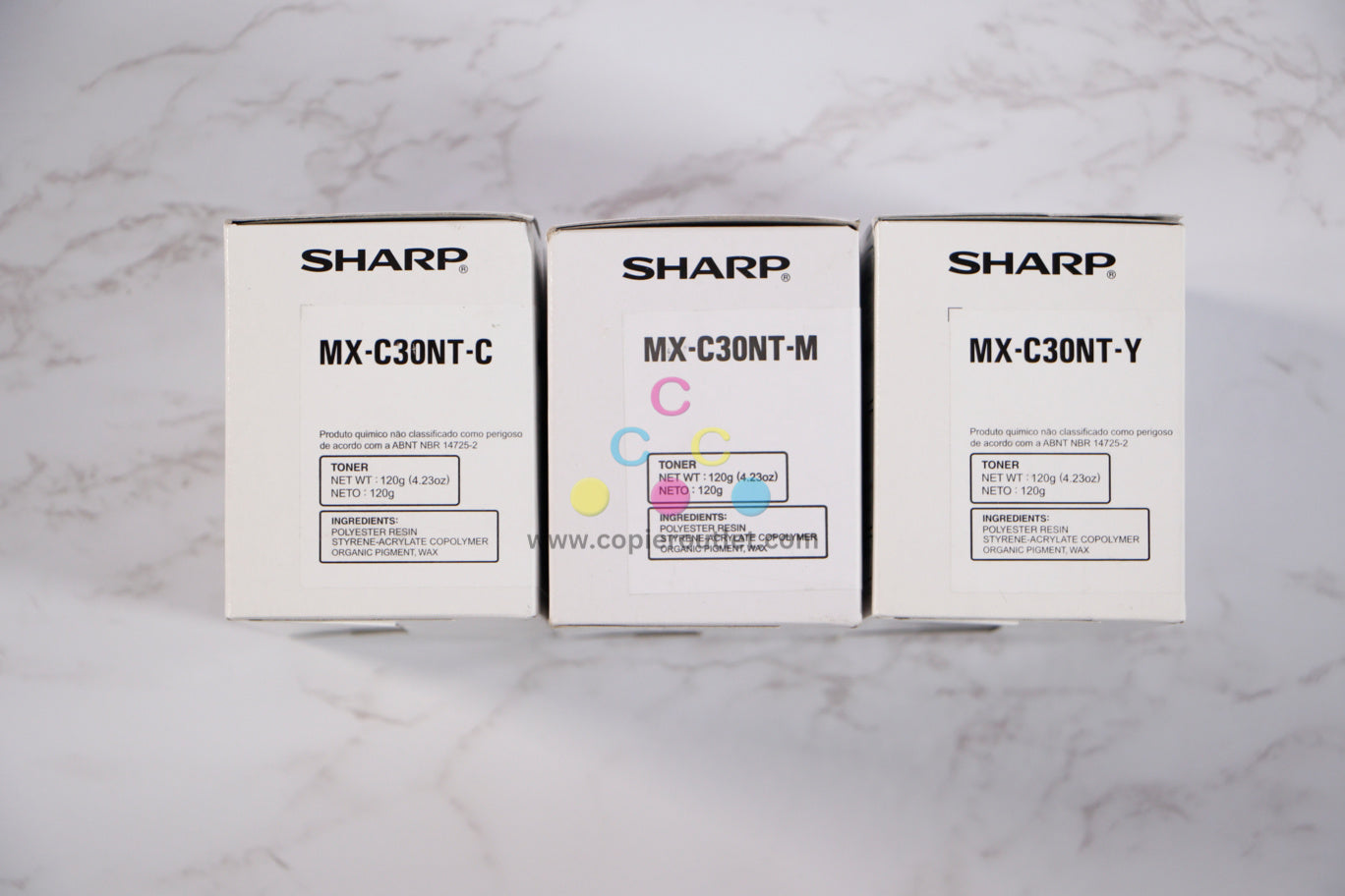 OEM Sharp MX-C250,MX-C300P,MX-C300W CMY Toner Lot MX-C30NT-C-M-Y Same Day Ship