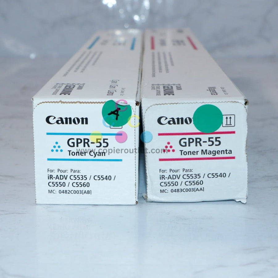 2 New OEM Canon iR-ADV C5535,C5540,C5550,C5560 GPR-55 Cyan & Magenta Toners