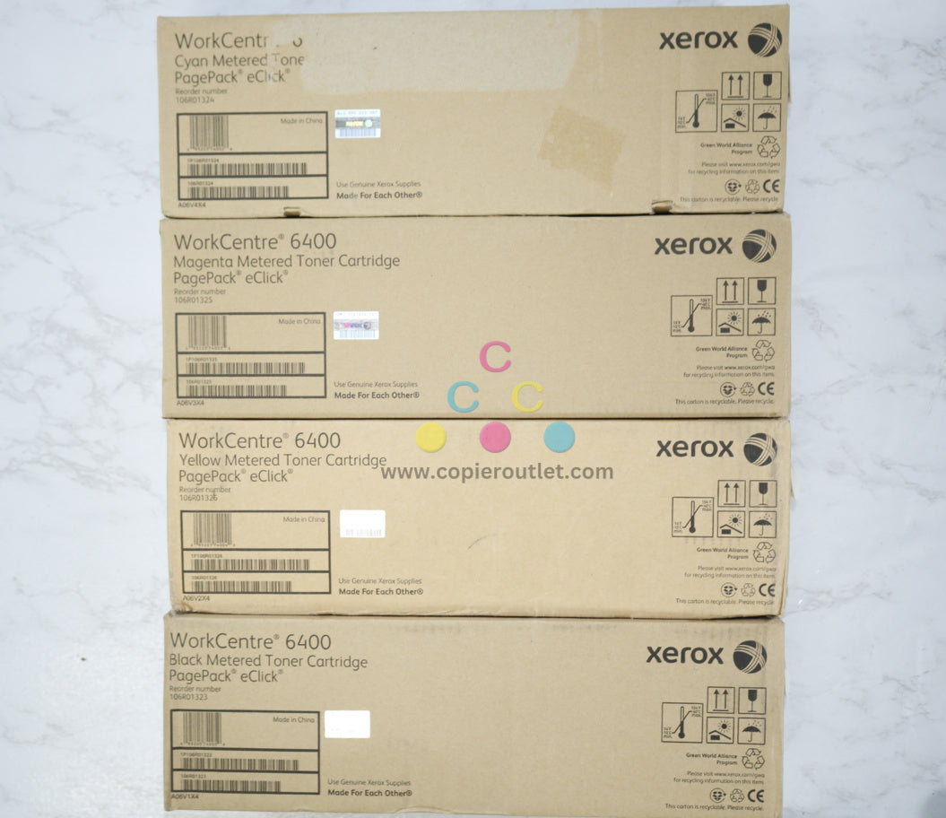 4 Cosmetic OEM Xerox WorkCentre6400 CMYK Metered Toner Carts 106R01323,24,25,26