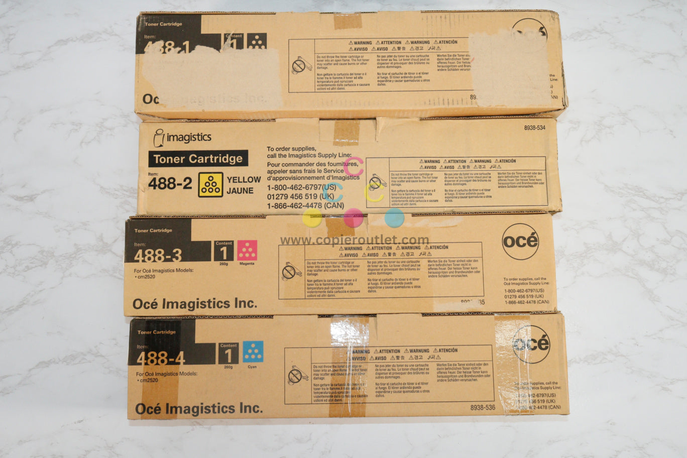 4 Cosmetic OEM Oce / Imagistic CM2520 CMYK Toner Cartridges 488-1,488-2,488-3,488-4