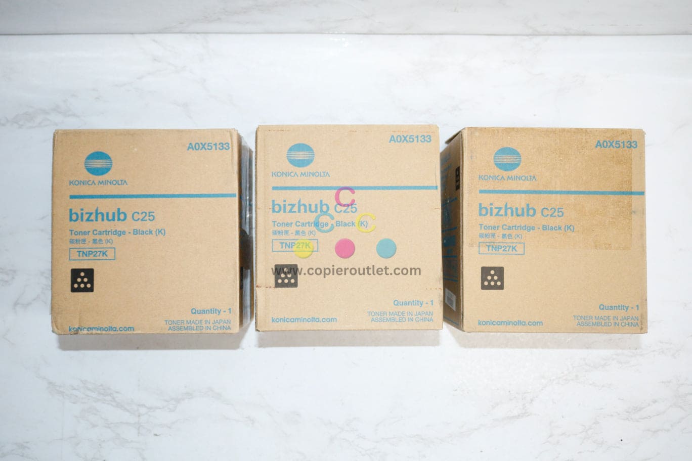3 New Open OEM Konica Minolta Bizhub C25 Black Toners TNP27K, TNP-27K A0X51333
