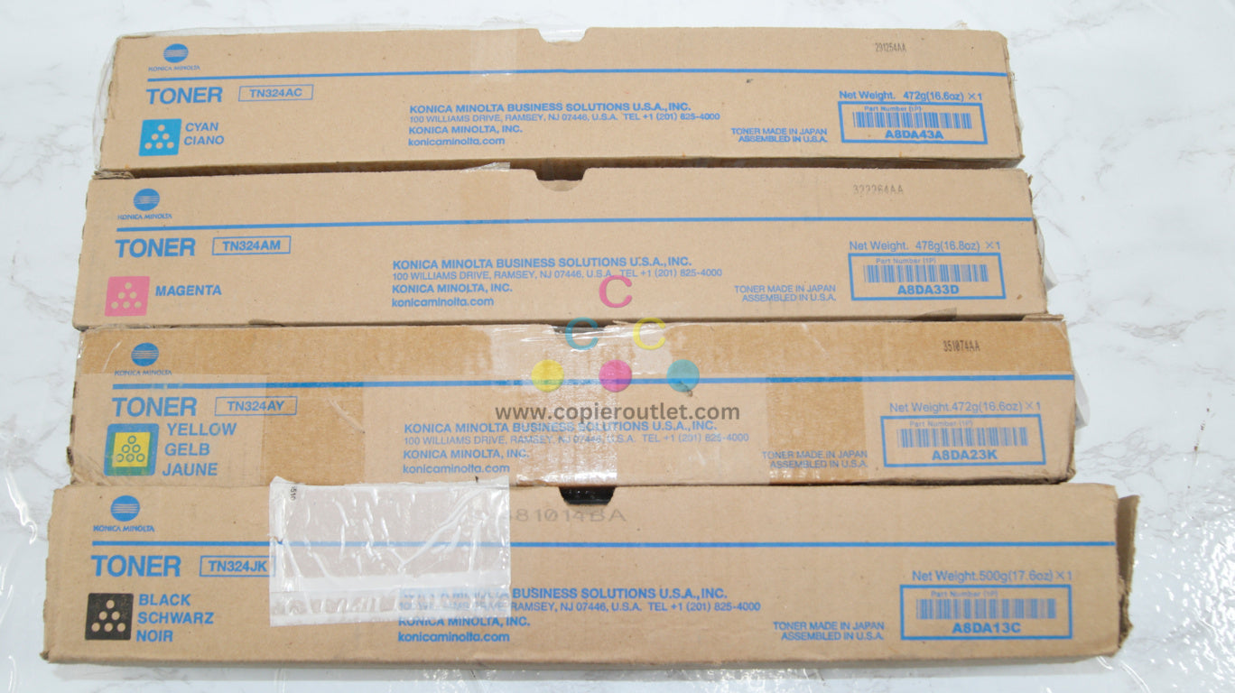 4 Cosmetic OEM Konica BH C258,C308,C368 TN324 AC,AM,AY,JK Toner Cartridges