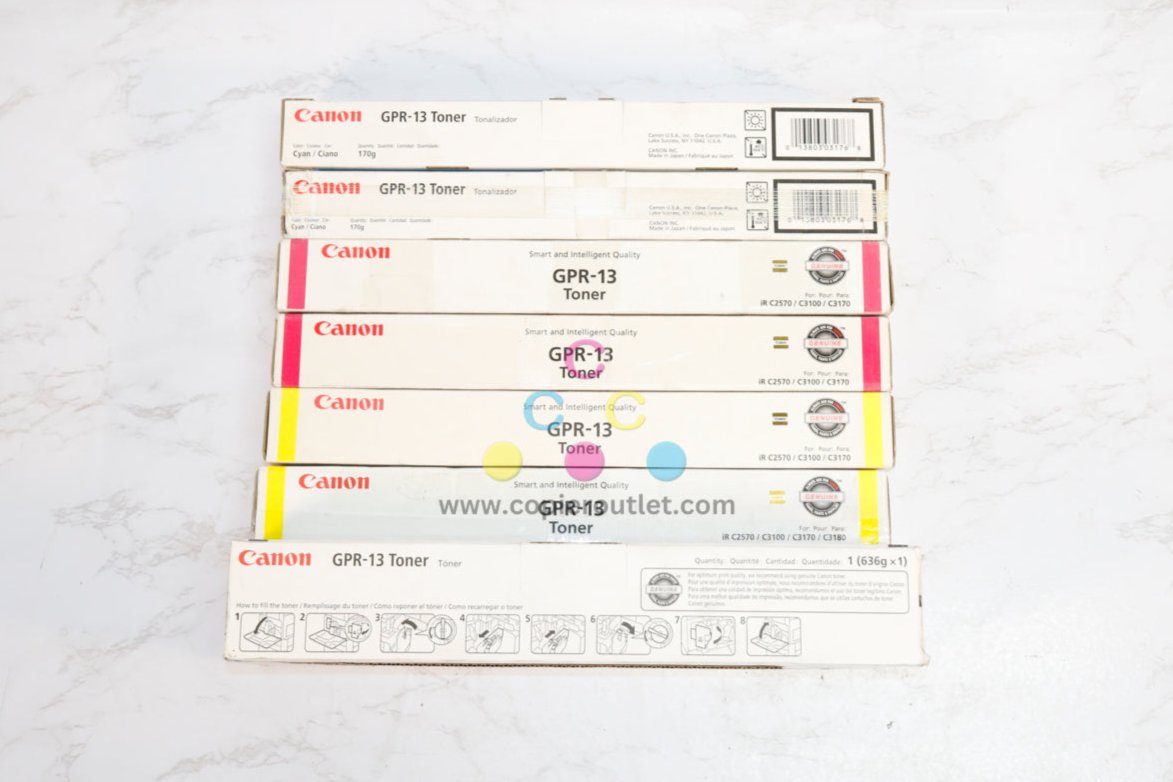 Lot of 7 Cosmetic OEM Canon iR C2570,C3100,C3170,C3180 GPR-13 CCMMYYK Toners