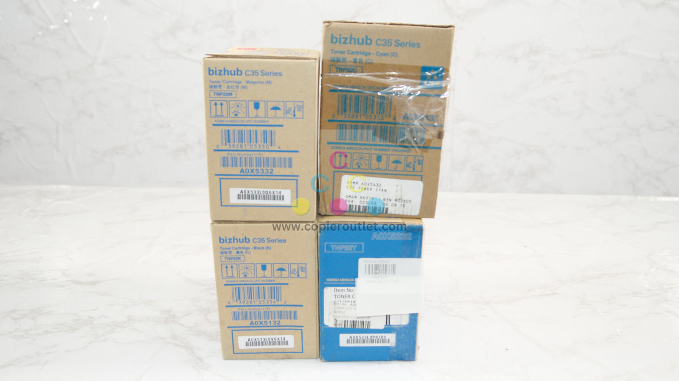 4 Cosmetic OEM Konica Minolta Bizhub C35,C35P TNP22 CMYK Series Same Day Ship!