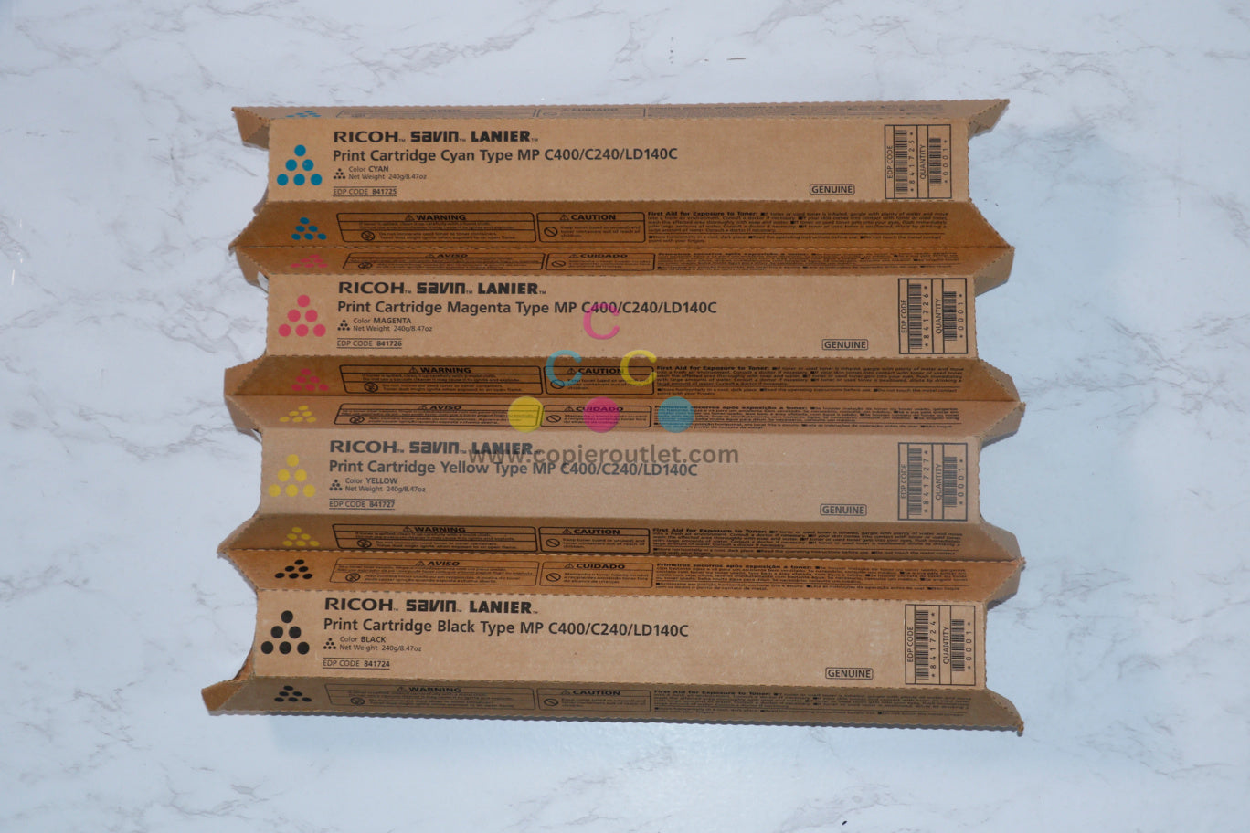 4 OEM Ricoh MP C400,C240,LD140C,C401 CMYK Toner Set 841724,841725,841726,841727