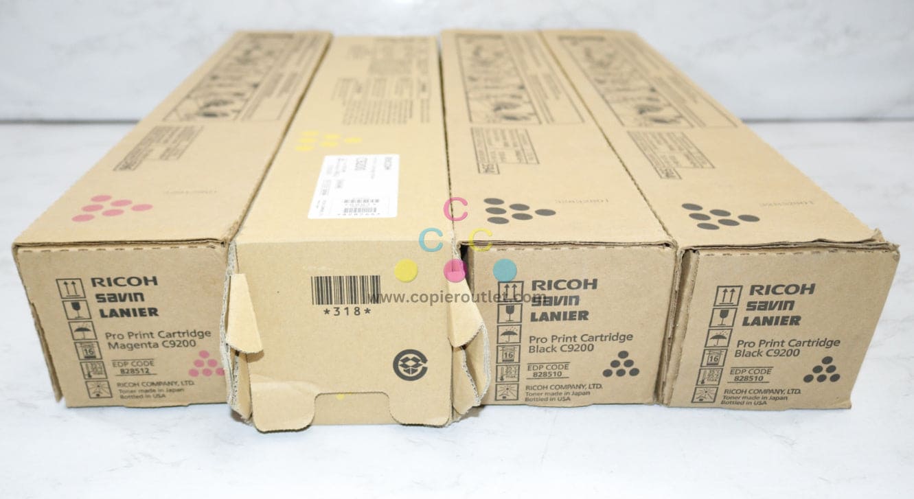 4 New OEM Ricoh Pro C9200, C9210 MYKK Toner Cartridges 828510,828512,828566