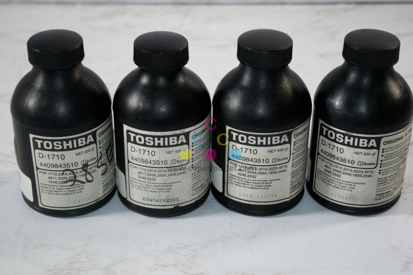 4 New OEM Toshiba eSTUDIO 20,25,250 Black Developer Bottles D-1710, 4409843510