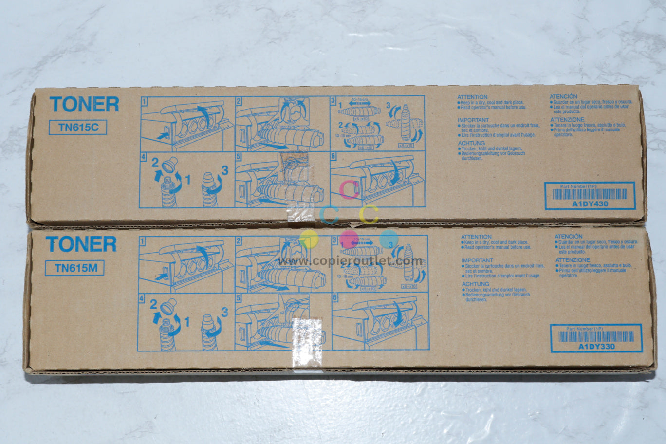 2 New OEM Konica Minolta Bizhub Press C8000, Cyan & Magenta Toners TN615C, TN615M