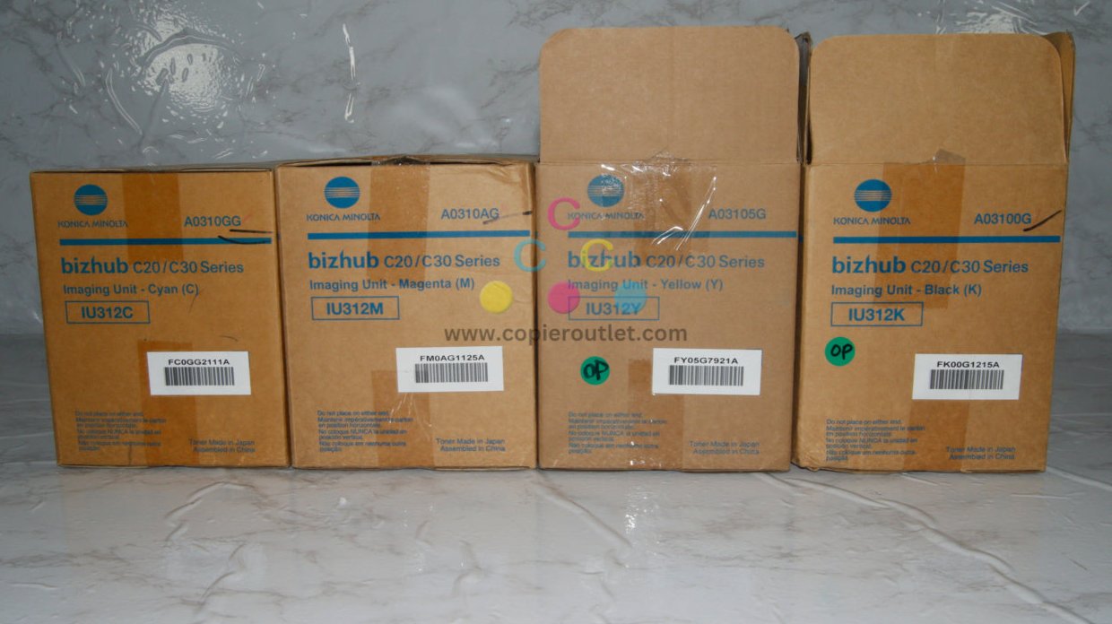 4 OEM Konica bizhub C20,C30 IU312 CMYK Imaging Units (Open IU312Y & IU312K)