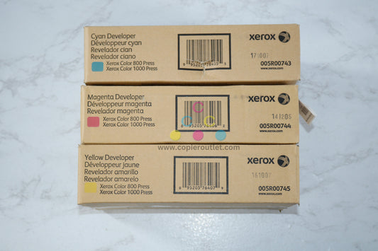 3 OEM Xerox Color 800 Press, 1000 Press CMY Developers 005R00743,44,45