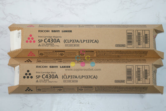 2 New OEM Ricoh C430A (CLP37A/ LP137CA) Magenta & Black Toners 821105, 821107