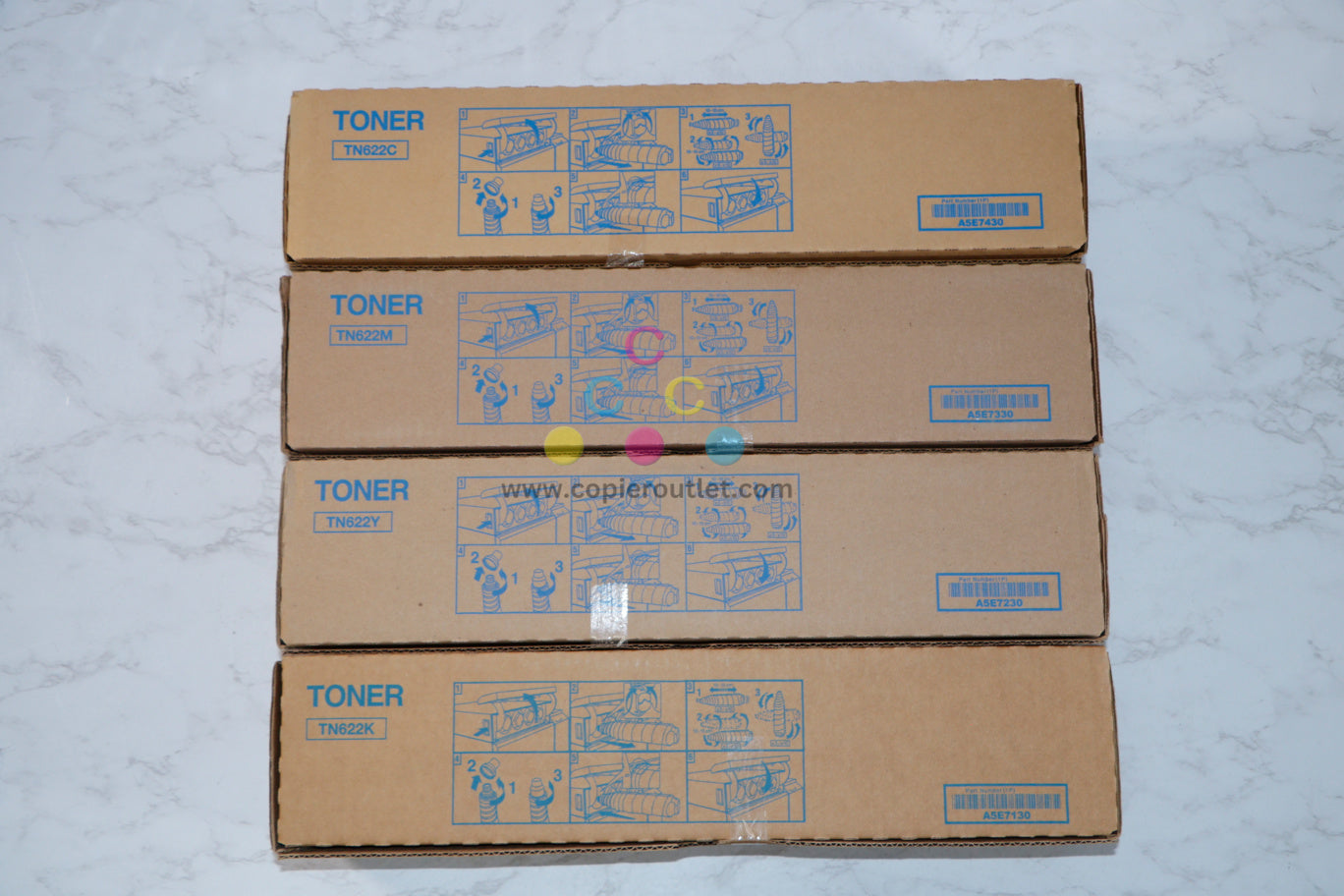 New OEM Konica Minolta bizhub PRESS C1085,C1100 TN622 CMYK Toner Cartridges