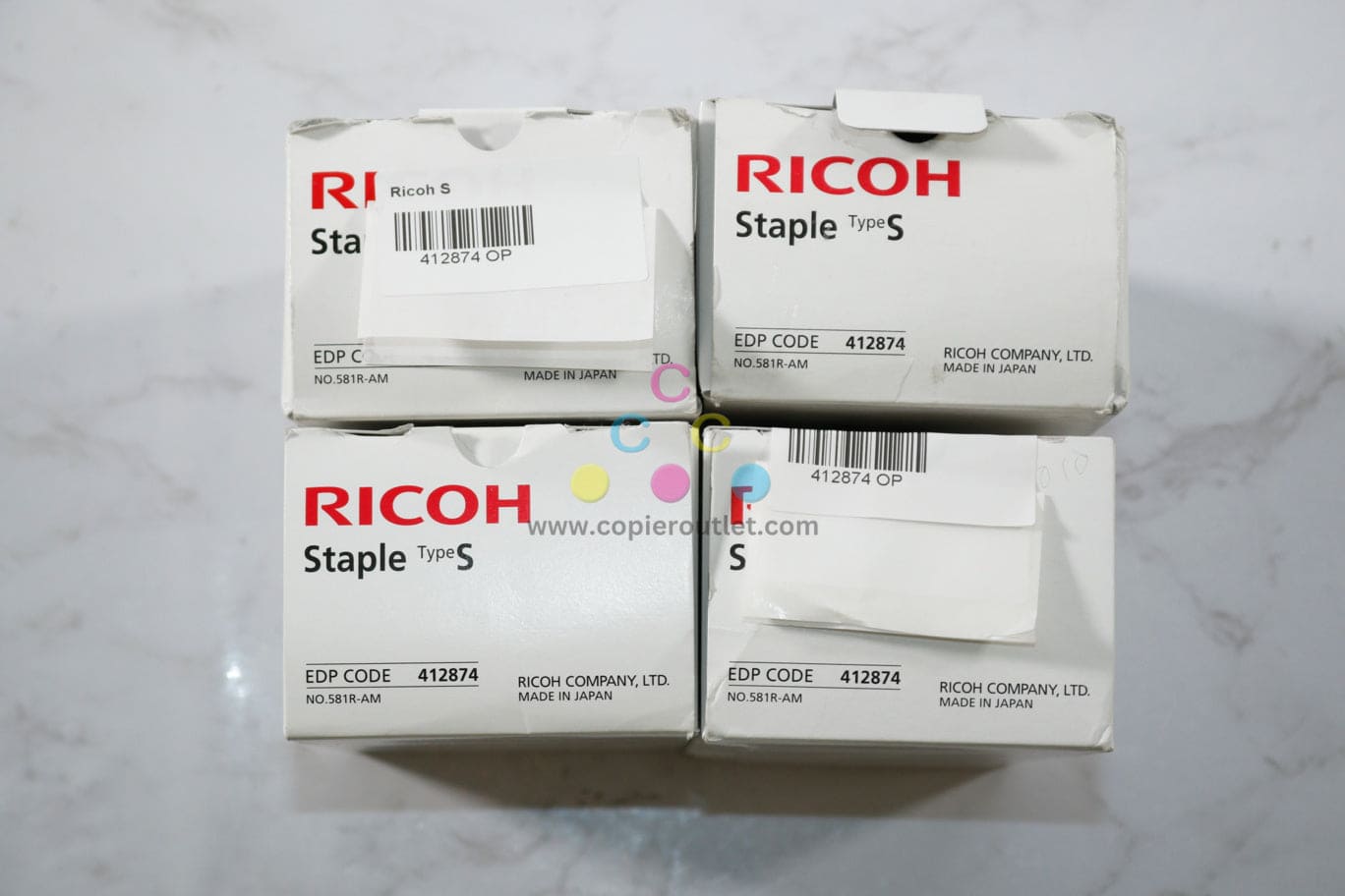 4 New OEM Ricoh SR3000, SR3100, Type S Staple Cartridges, 412874, N0.581R-AM