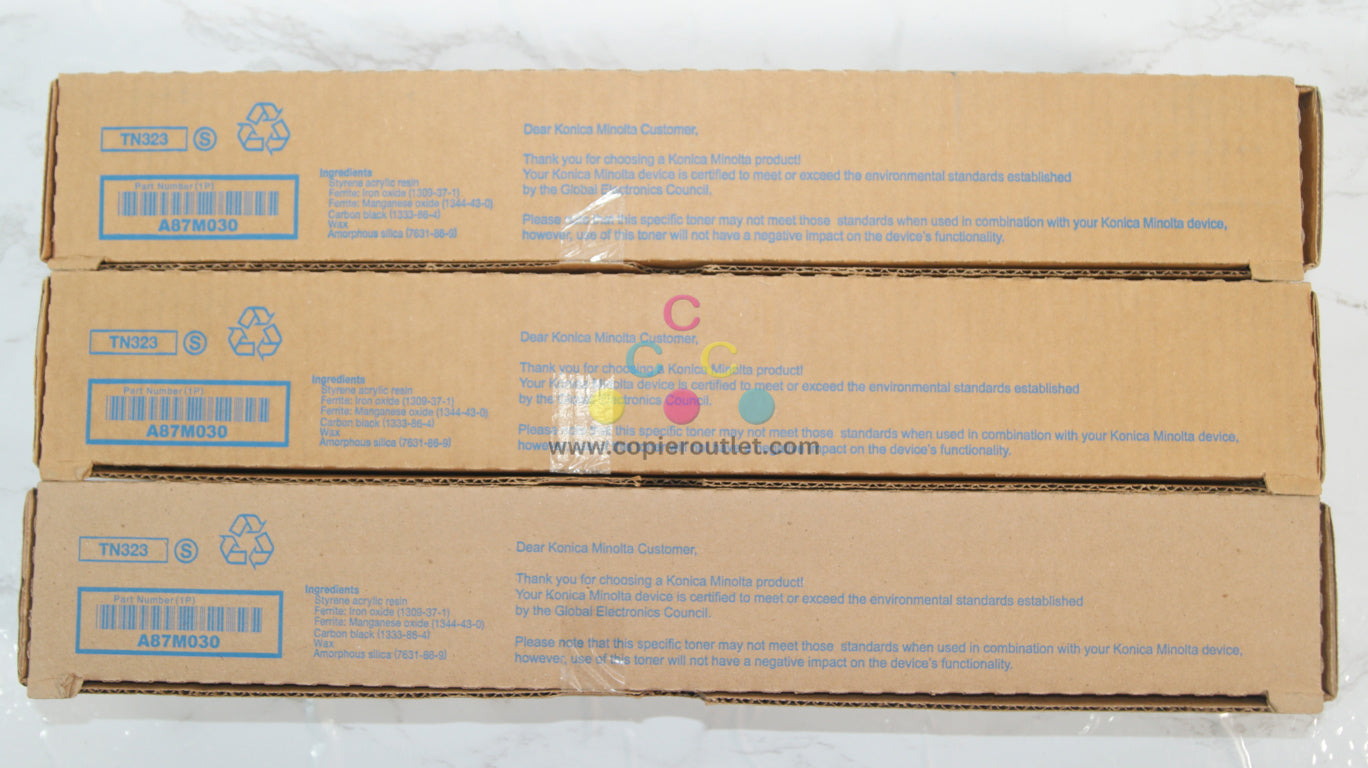 3 New OEM Konica Minolta BizHub 227, 287 Black Toner Cartridges TN323S / A87M030