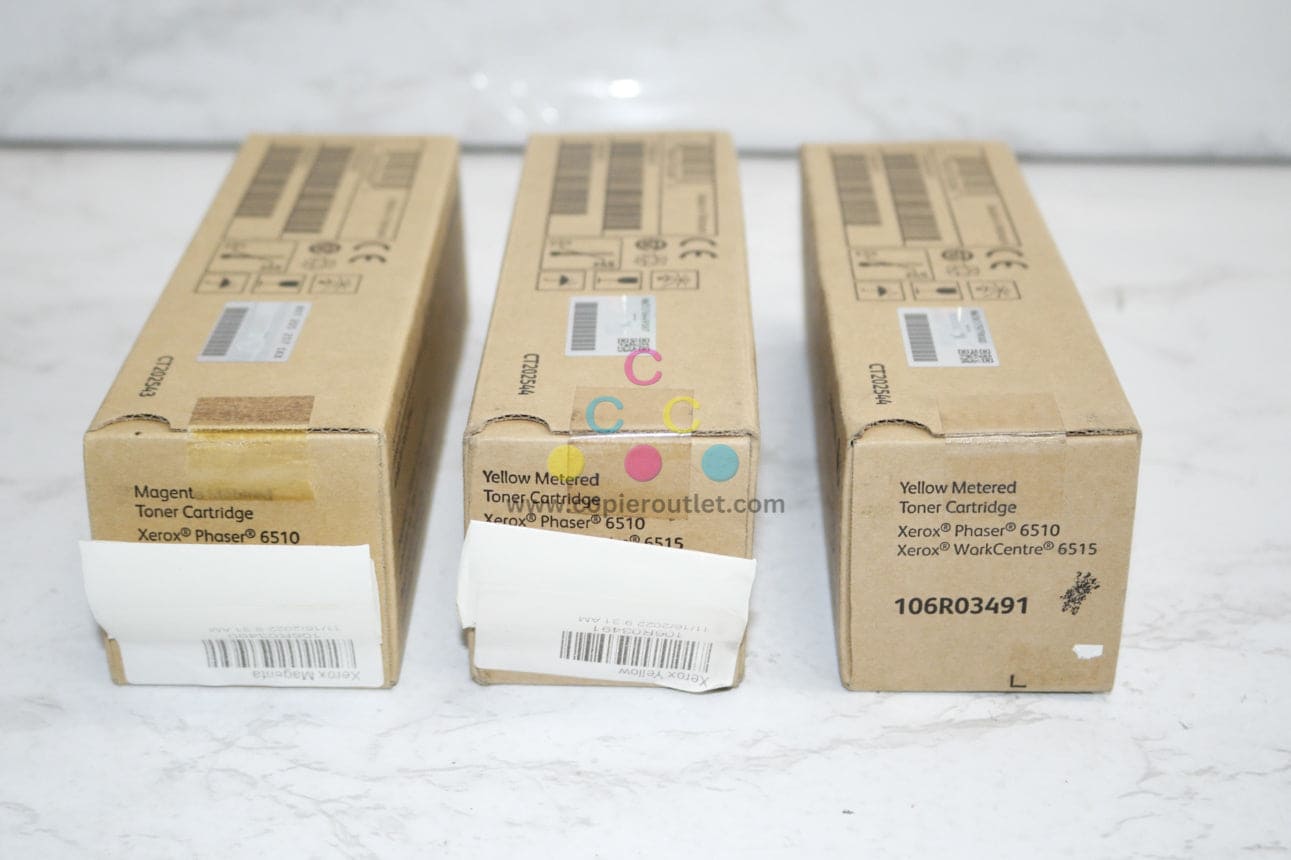 3 OEM Xerox Phaser 6510, 6515 Magenta & Yellow Metered Toners 106R03490, 106R03491