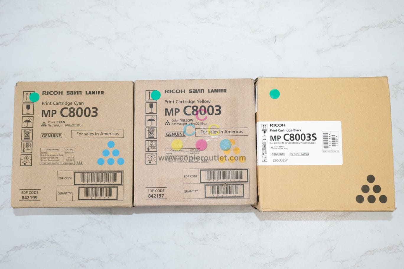 3 New OEM Ricoh IM C8003, C8003S CYK Toner Cartridge 842199, 842197, 842188