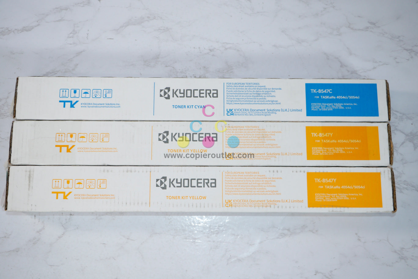 3 New OEM Kyocera TASKalfa 4054ci,5054ci Cyan & Yellow Toners TK-8547C, TK-8547Y