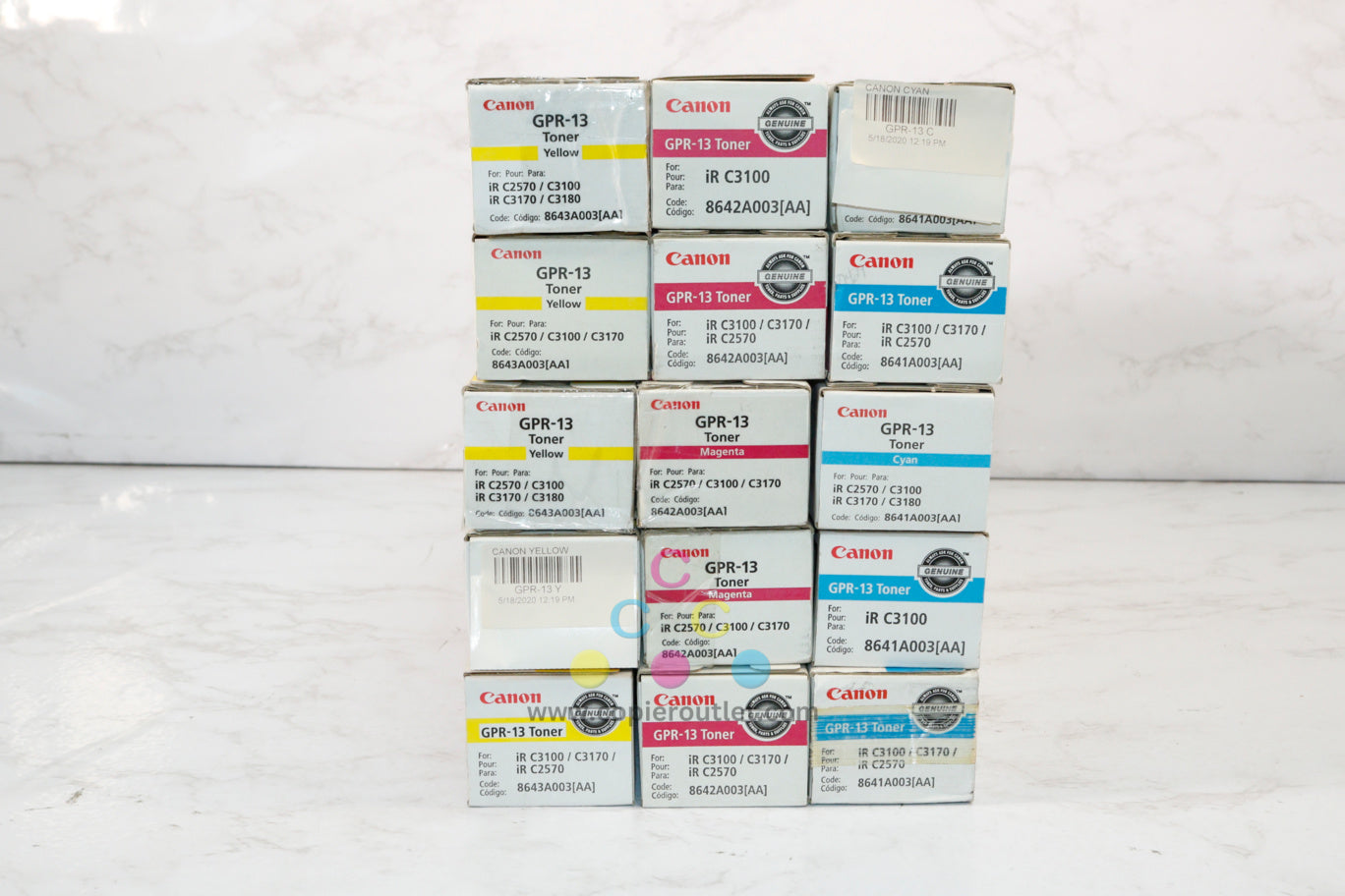 Lot of 15 OEM Canon iR C2570,C3100,C3170,C3180 GPR-13 CMY Toners Same Day Ship!