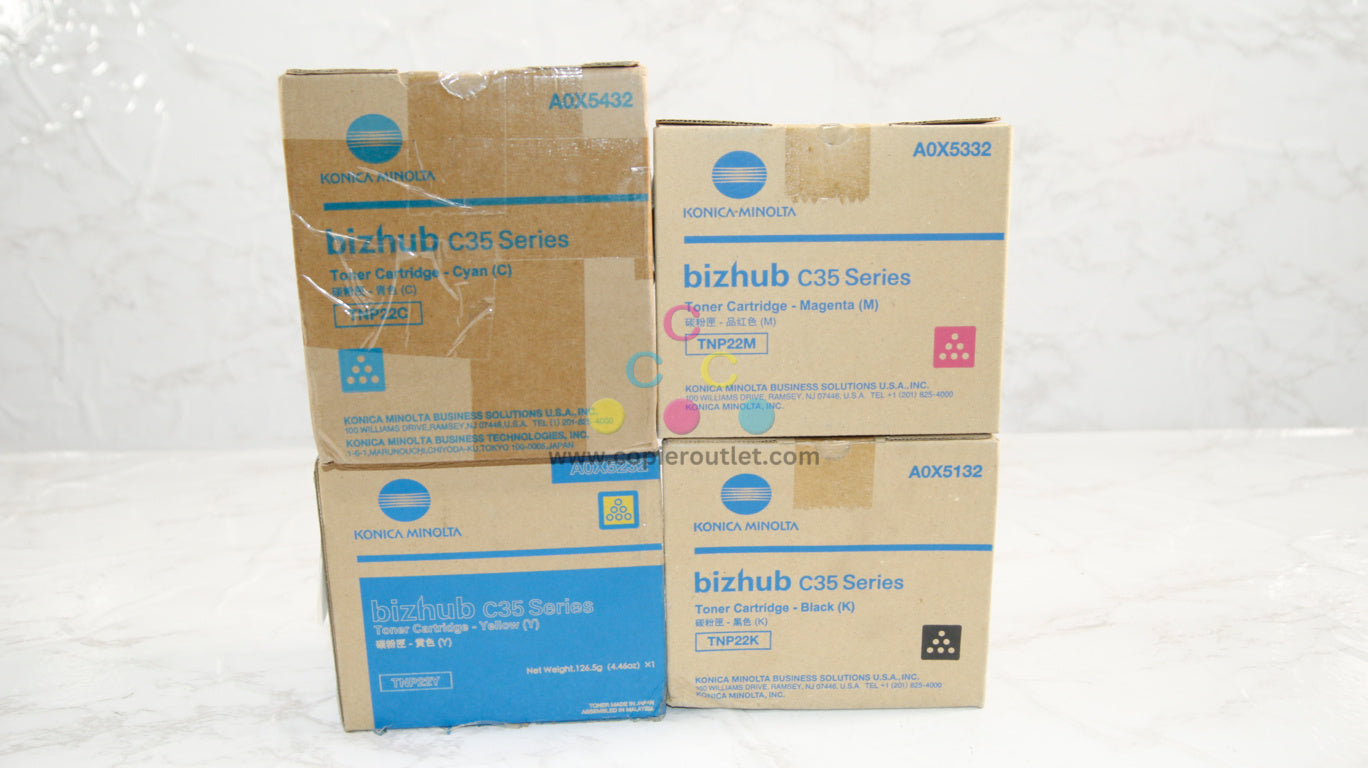 4 Cosmetic OEM Konica Minolta Bizhub C35,C35P TNP22 CMYK Series Same Day Ship!