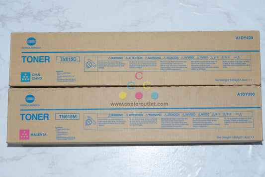 2 New OEM Konica Minolta Bizhub Press C8000, Cyan & Magenta Toners TN615C, TN615M