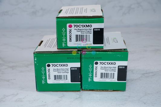 3 Open OEM Lexmark CS510 Extra High Yield MKK Toner Cartridges 70C1XM0,70C1XK0