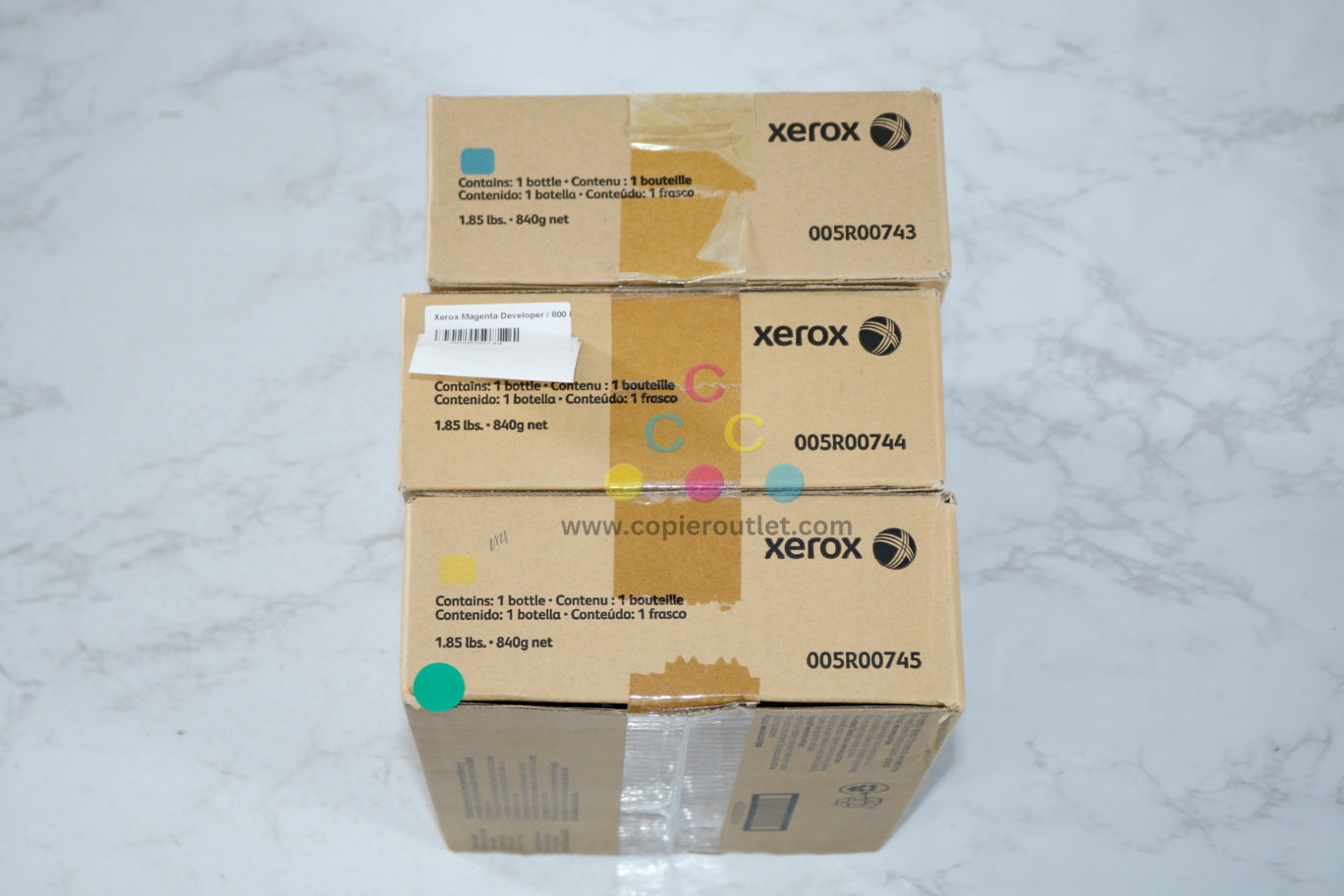 3 OEM Xerox Color 800 Press, 1000 Press CMY Developers 005R00743,44,45