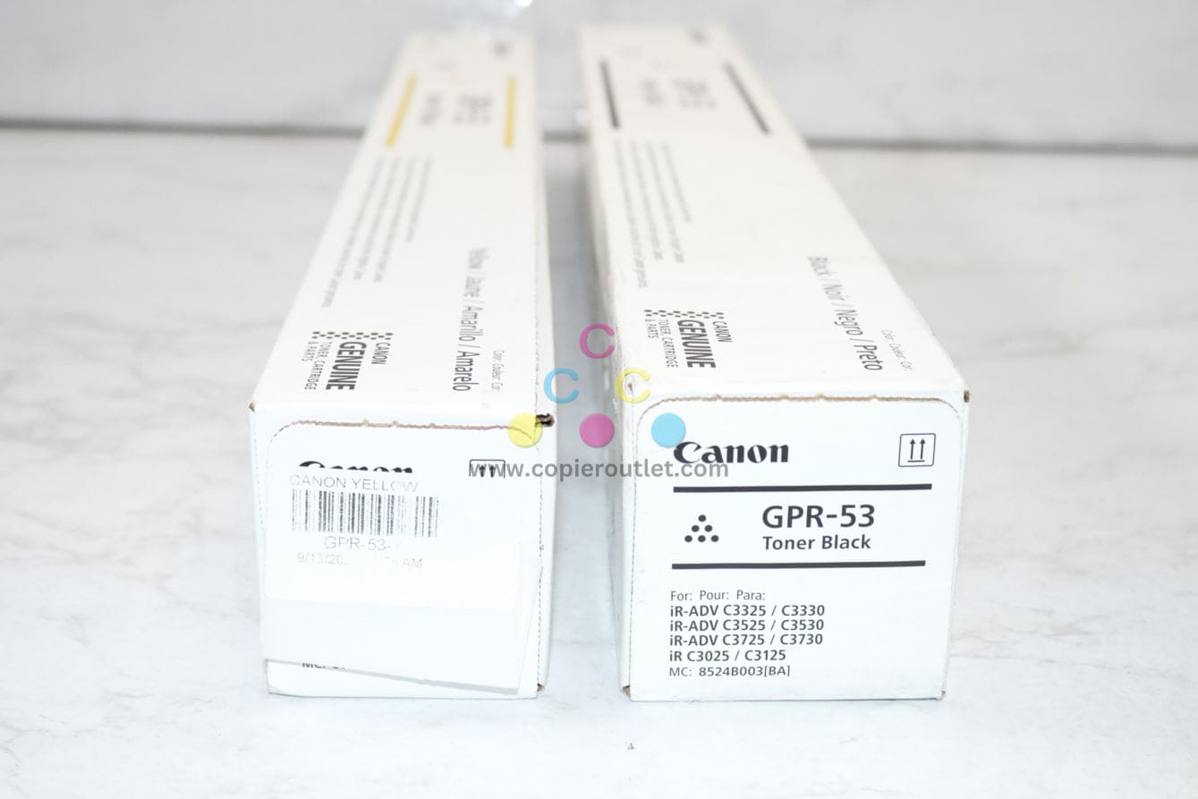 2 OEM Canon iRA C3325,C3330,C3525,C3530 Toners GPR-53Y, GPR-53K (Open Yellow)