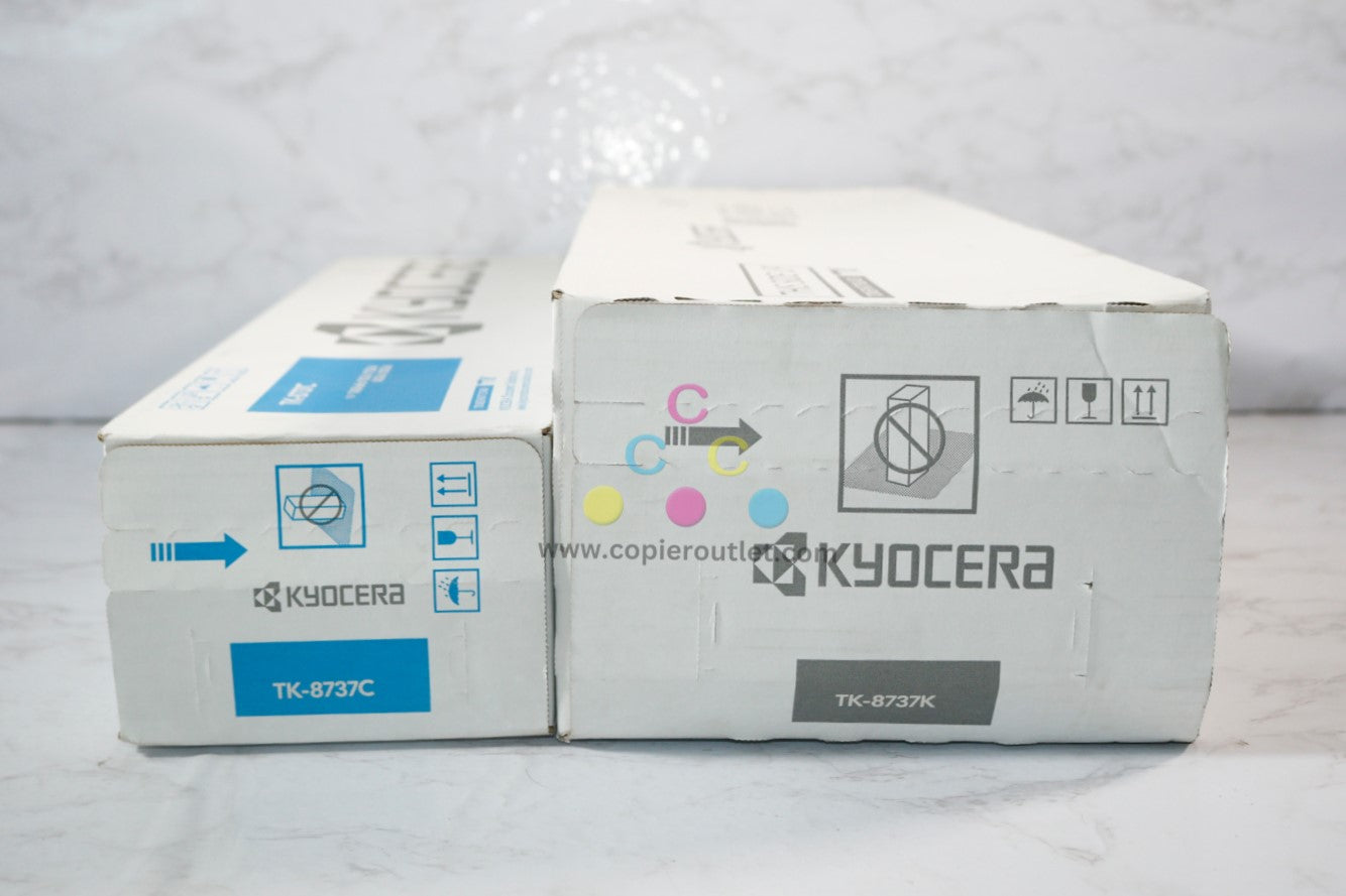 2 OEM Kyocera TASKalfa 7052ci,7353ci,8052ci,8353ci Cyan & Black Toner TK-8737C,TK-8737K