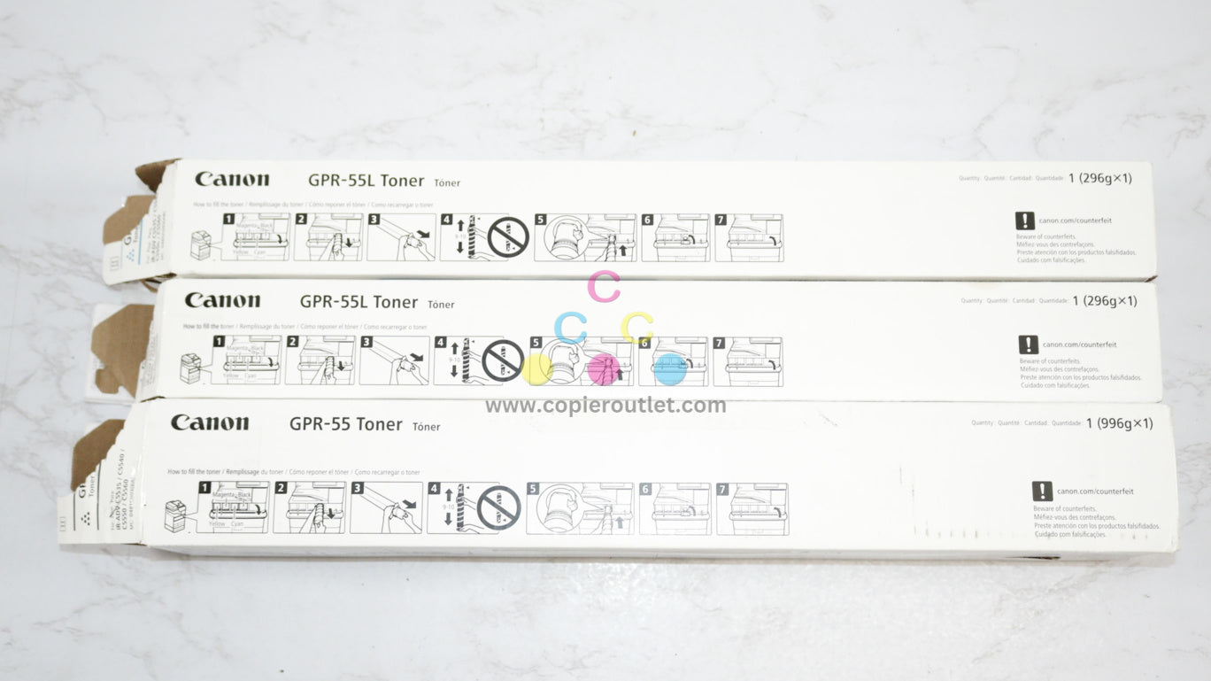 3 Open OEM Canon iR C5535/C5550 Toner GPR-55L C,C, GPR-55k 0485C003AB,0481C003BA