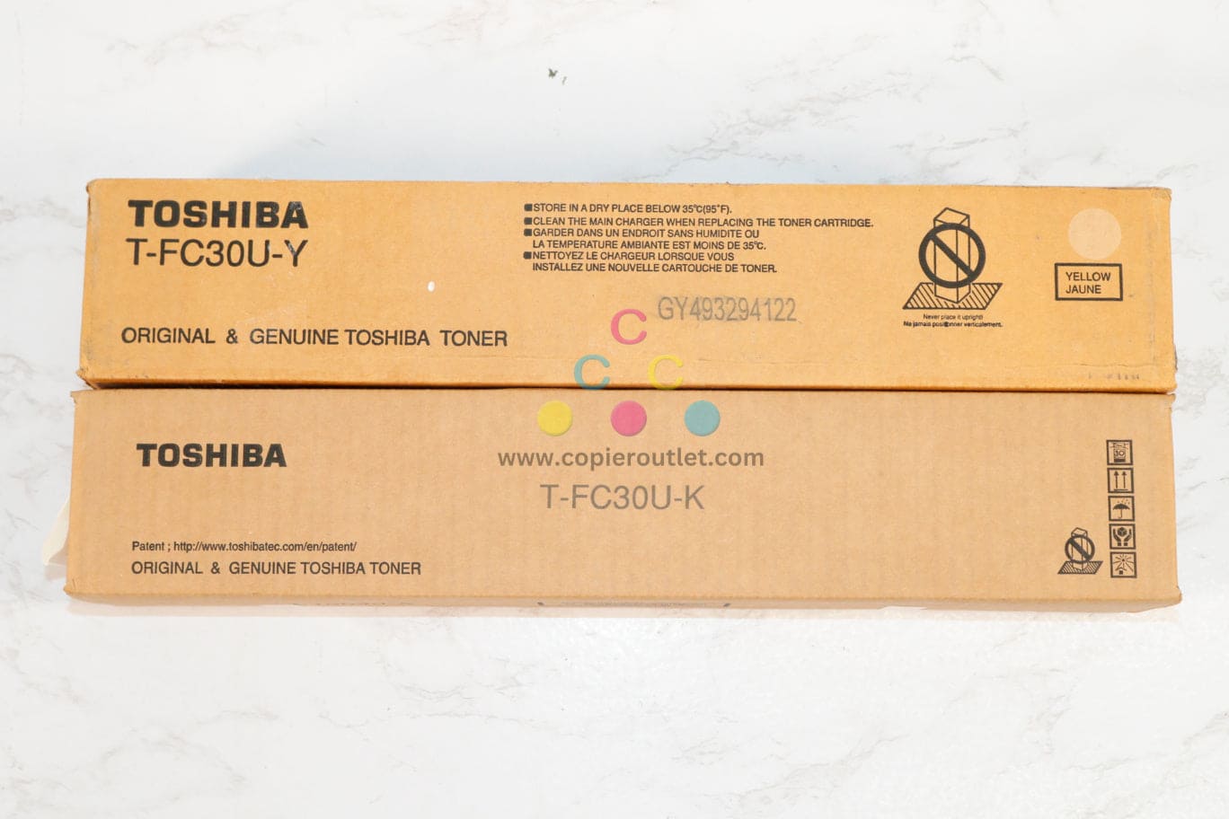 2 OEM Toshiba e-STUDIO 2050C,2551C Yellow & Black Toners T-FC30U-Y,T-FC30U-K