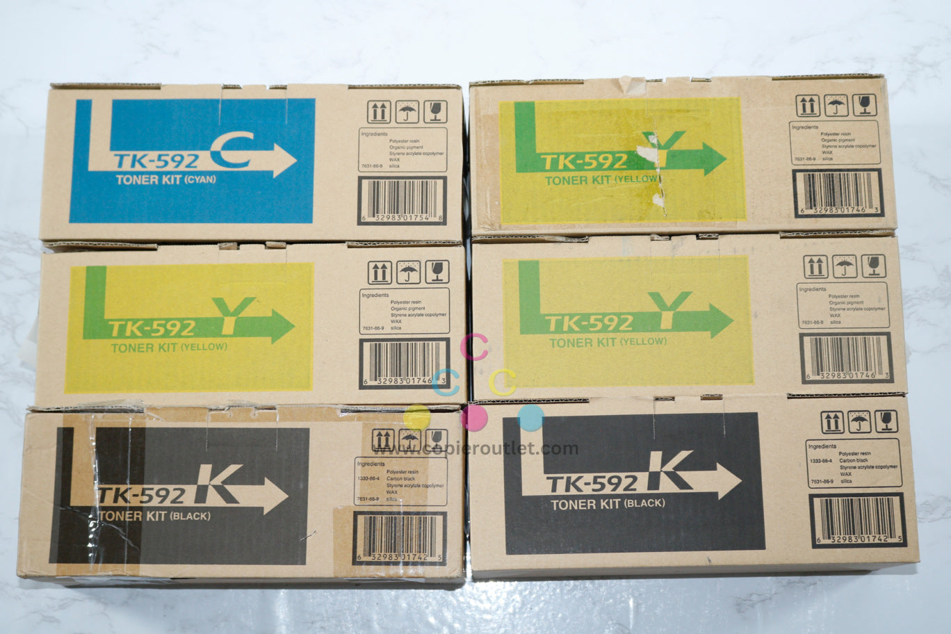 6 New OEM Kyocera ECOSYS M6026cidn, FS-C2526MFP TK-592 CYYYKK Toner Kits