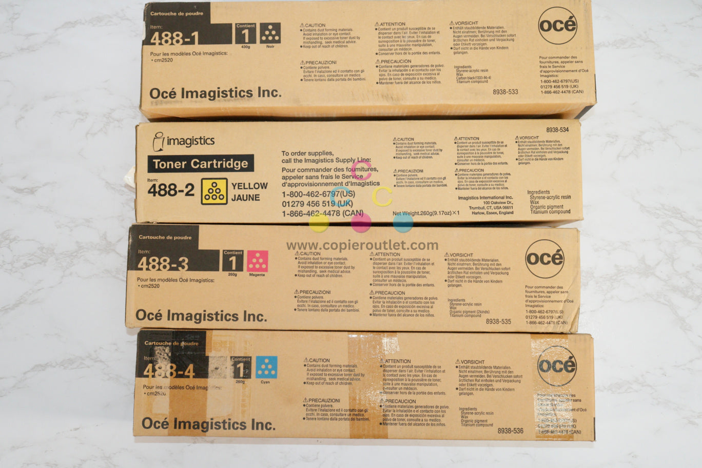 4 Cosmetic OEM Oce / Imagistic CM2520 CMYK Toner Cartridges 488-1,488-2,488-3,488-4