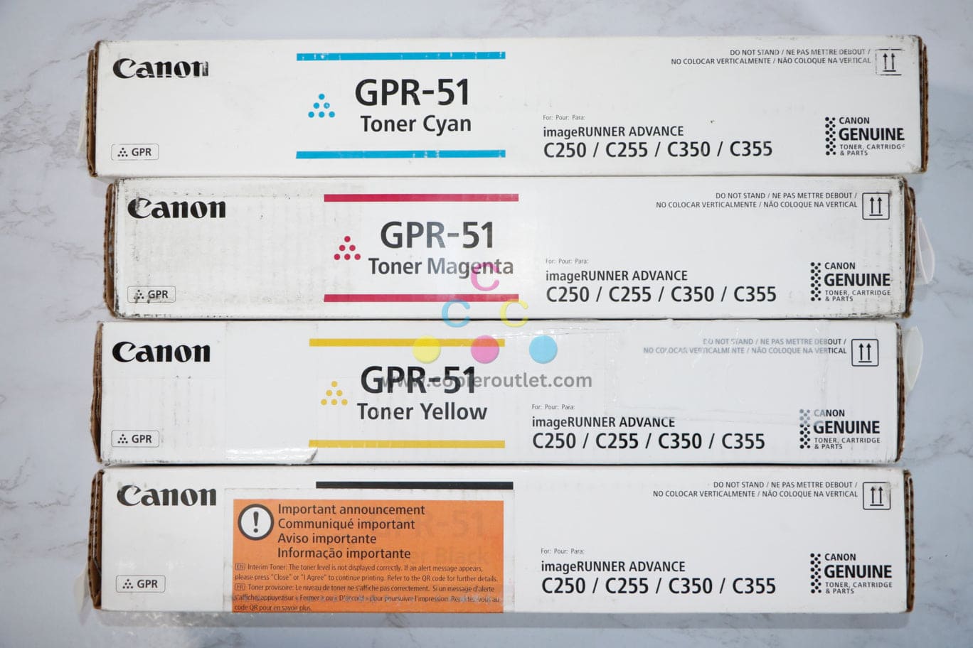 Cosmetic OEM Canon imageRUNNER C250,C255,C350,C355 CMYK Toner Full Set