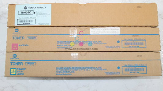 3 OEM Konica C450i,C550i,C650i TN626 CMY Low Yield Toners(Cyan in Plain Box)