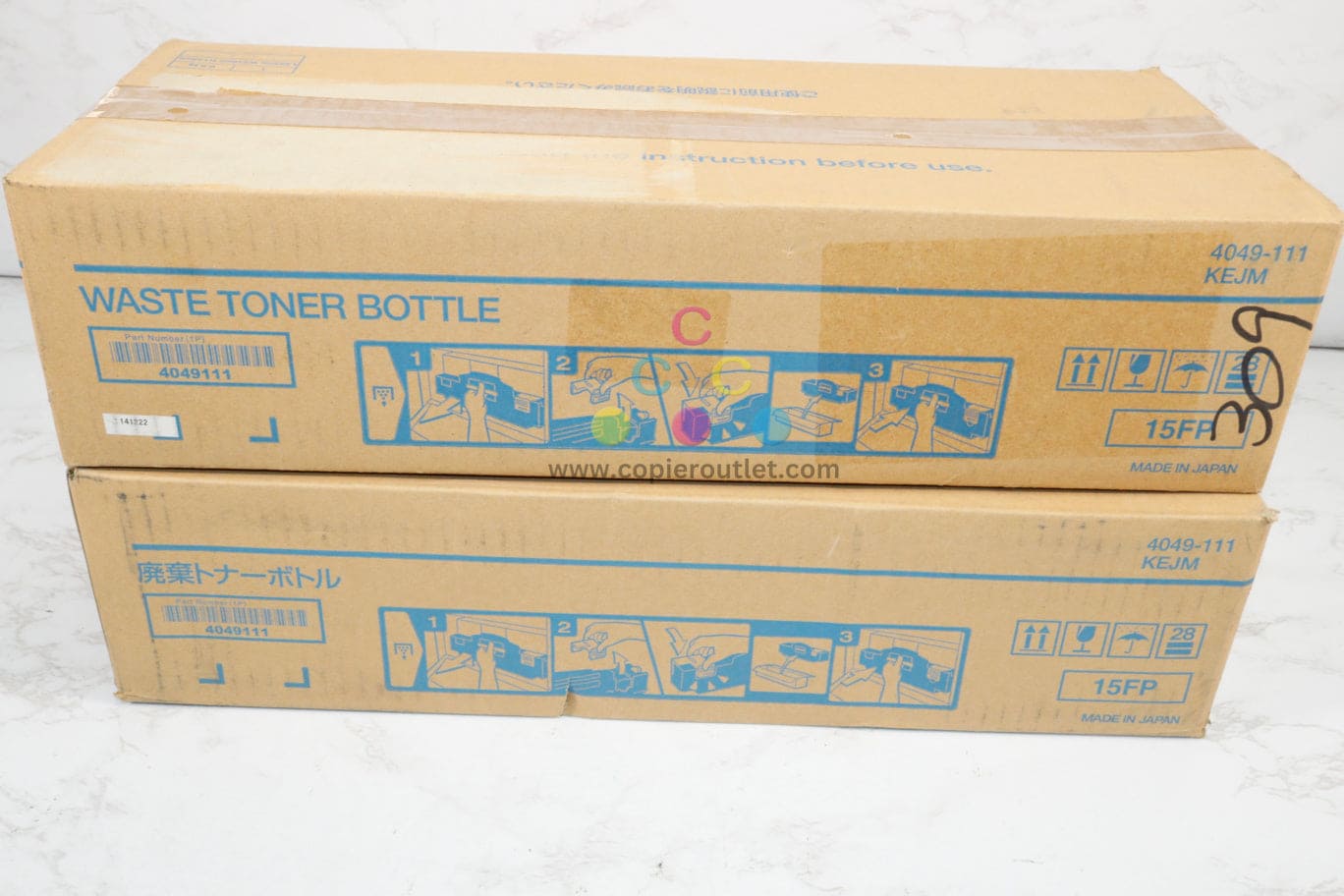 2 Genuine Konica Minolta C350,C351,C450 Waste Toner Bottles 15FP, 4049-111, KEJM