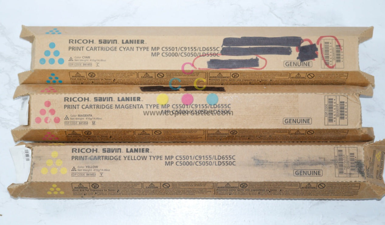 Cosmetic OEM Ricoh MP C5000,C5501,C9155,LD655C CMY Toners 841453,841454,841455