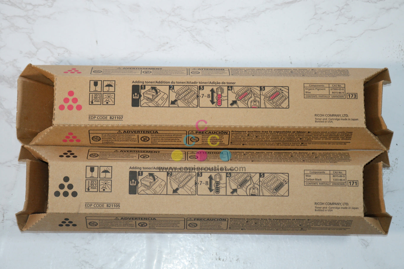 2 New OEM Ricoh C430A (CLP37A/ LP137CA) Magenta & Black Toners 821105, 821107