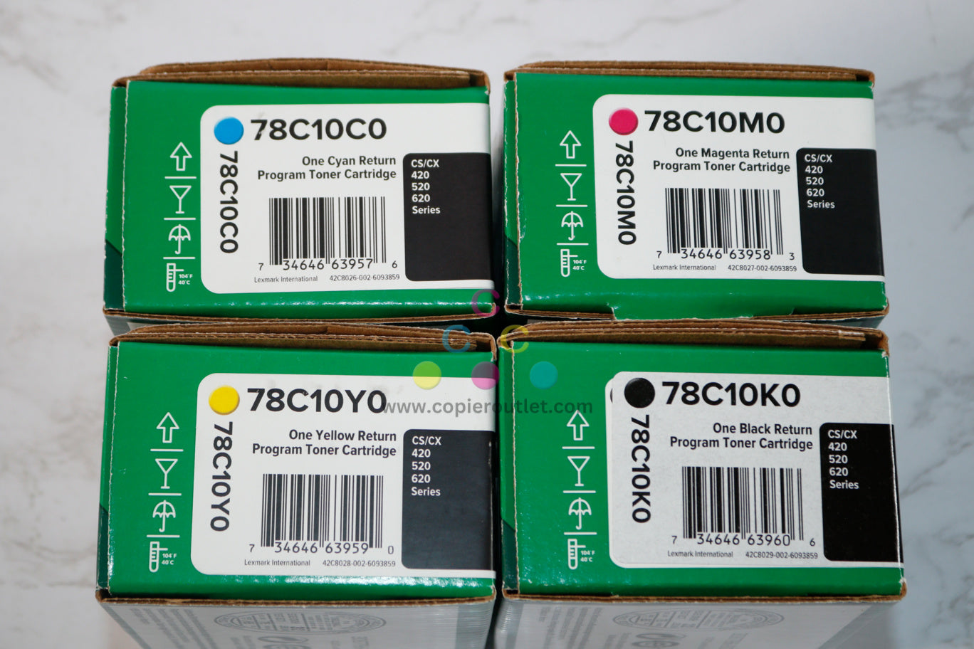 4 OEM Lexmark CS421dn,CS521dn,CS622de CMYK Toners 78C10C0,78C10M0,78C10Y0,78C10K0