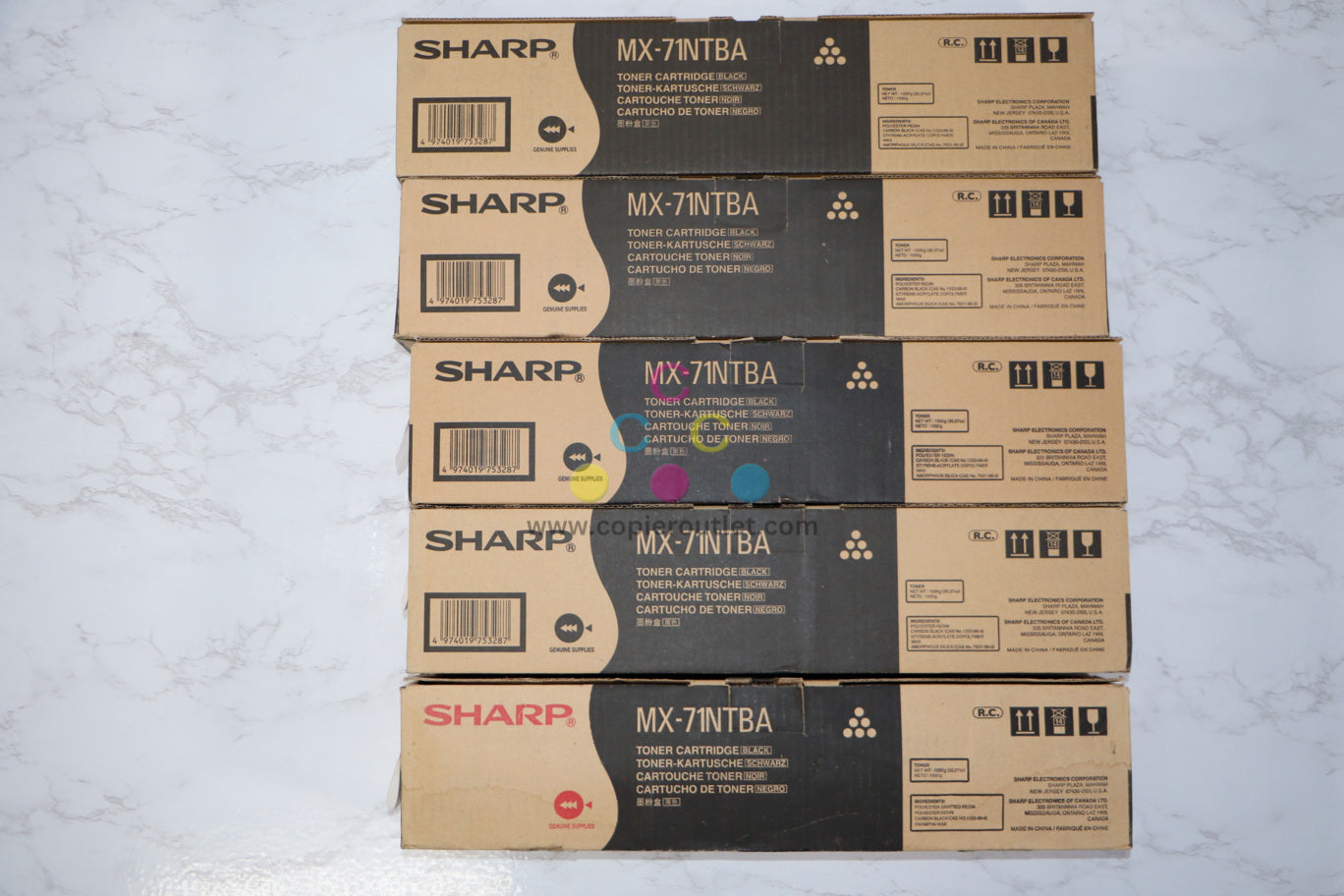 5 New Genuine Sharp MX-5500N, MX-6201N, MX-7001N MX-71NTBA Black Toners