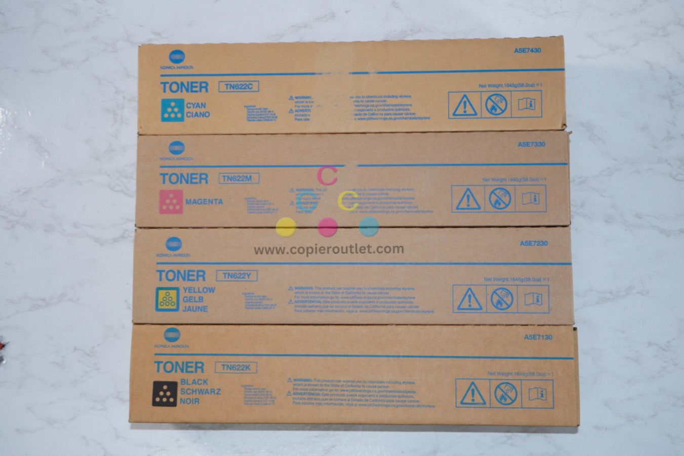 New OEM Konica Minolta bizhub PRESS C1085,C1100 TN622 CMYK Toner Cartridges