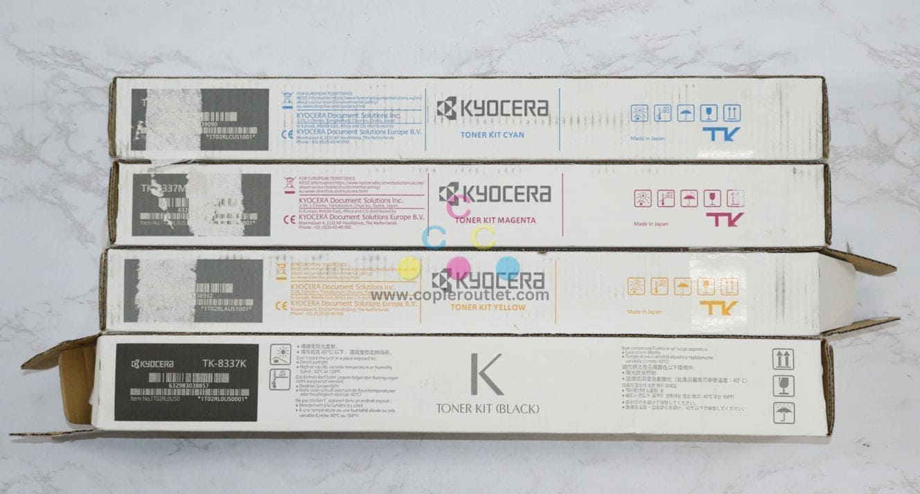 4 OEM Kyocera Taskalfa3252ci, CS3253ci TK-8337 CMYK Toners (Open Yellow & Black)