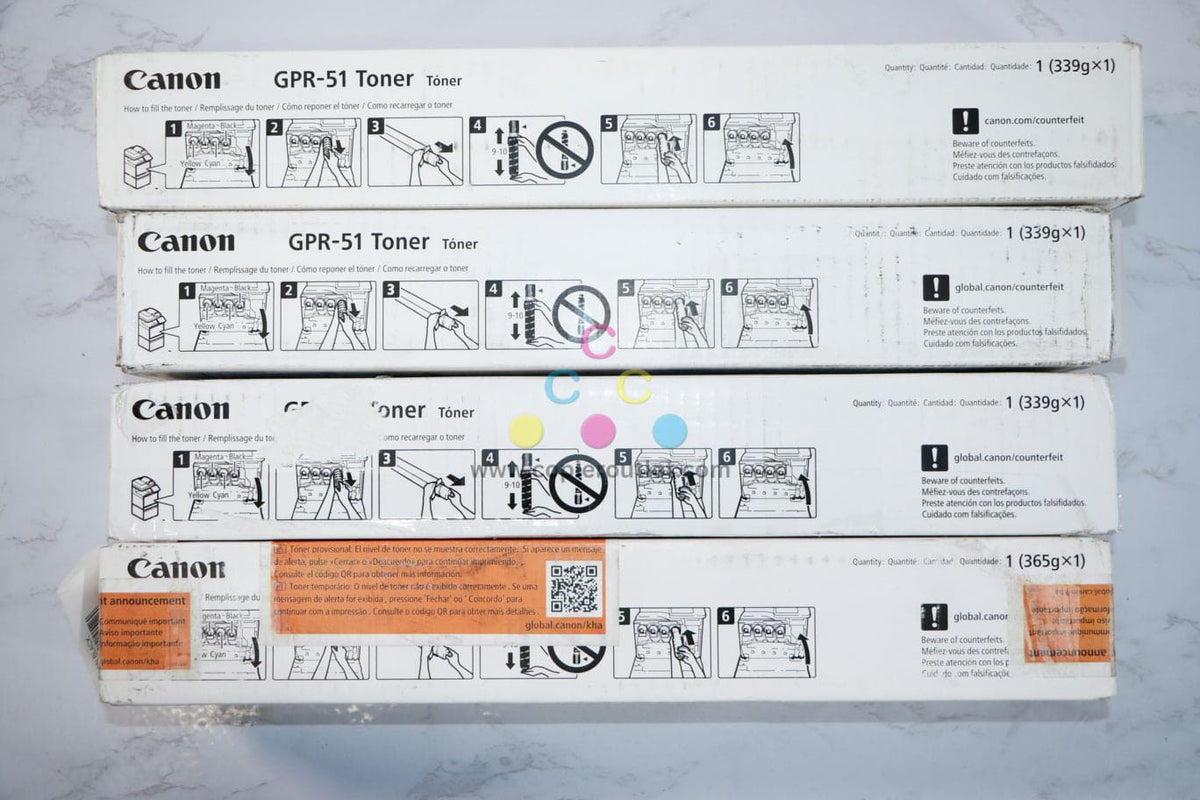 C255 Ink Cosmetic OEM Canon imageRUNNER C250,C255,C350,C355 CMYK Toner Full Set
