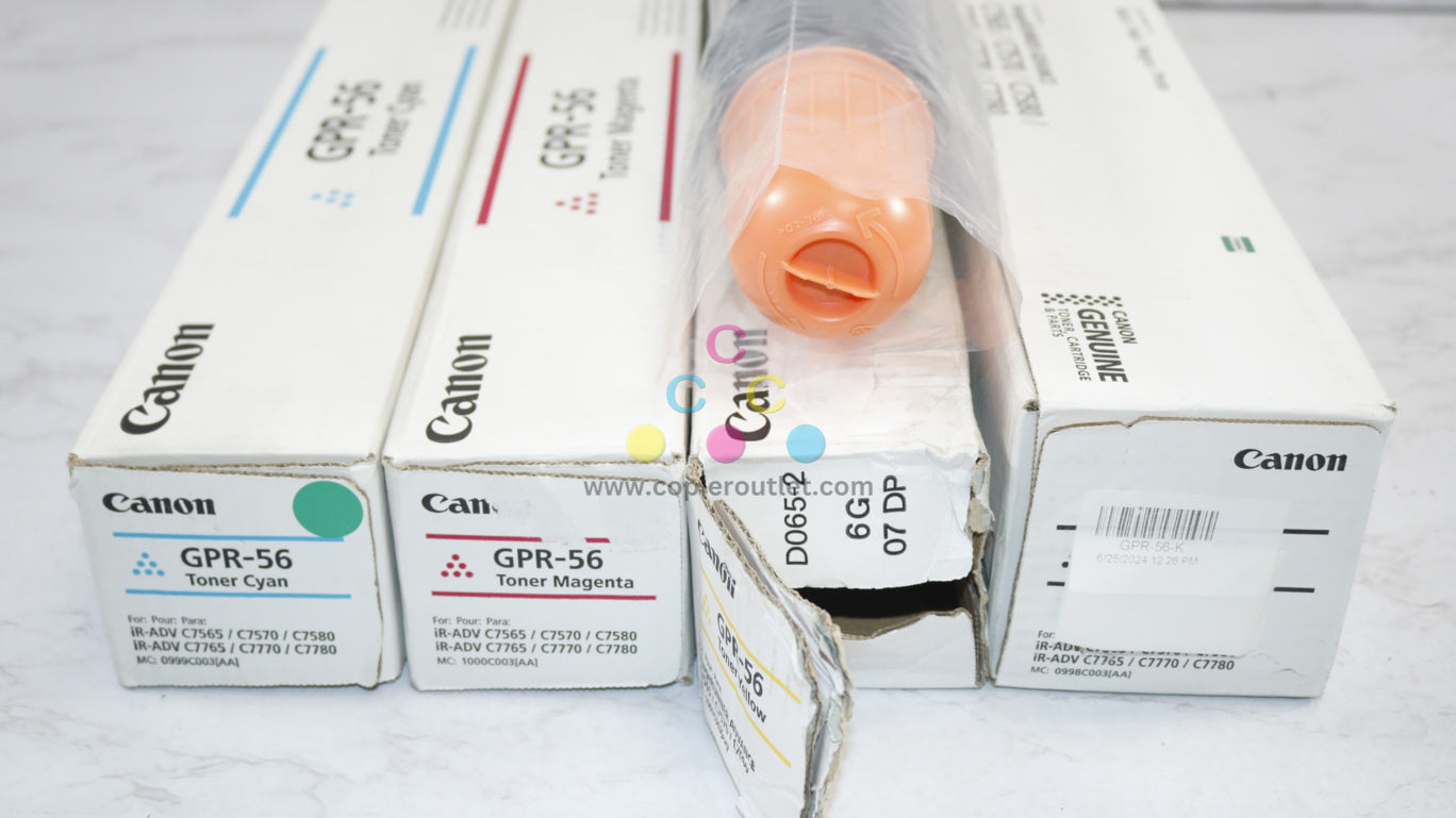 4 OEM Canon iR ADVANCE C7565i,C7570i,C7580i GPR-56 CMYK Toners (Open Yellow)