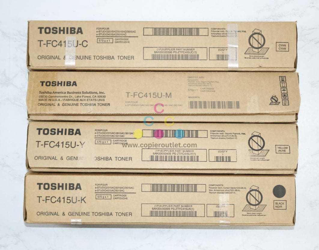 4 OEM Toshiba eSTUDIO2515AC,5015AC T-FC415U CMYK Toners (Open Mag & Yellow)