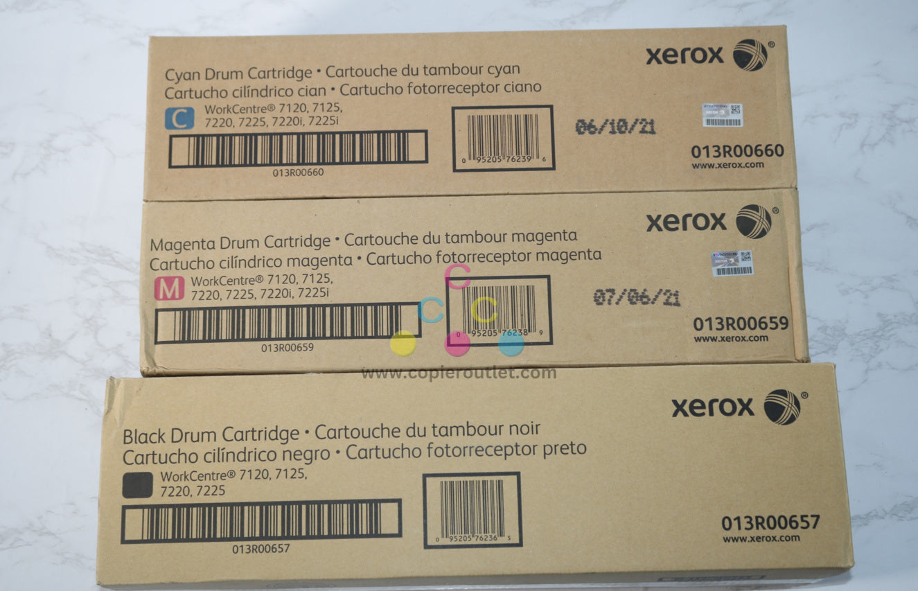 3 OEM Xerox WC 7120,7125,7220,7225 CMK Drum Cartridges 013R00657,13R00659,13R00660